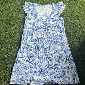 Lilly Pulitzer Blue & White Floral Swirl Cap-Sleeve Dress